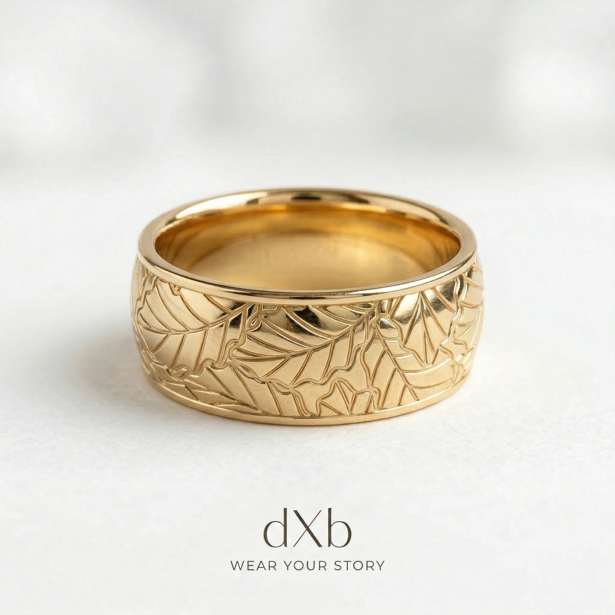 14k yellow gold Leaf Motif Band ring