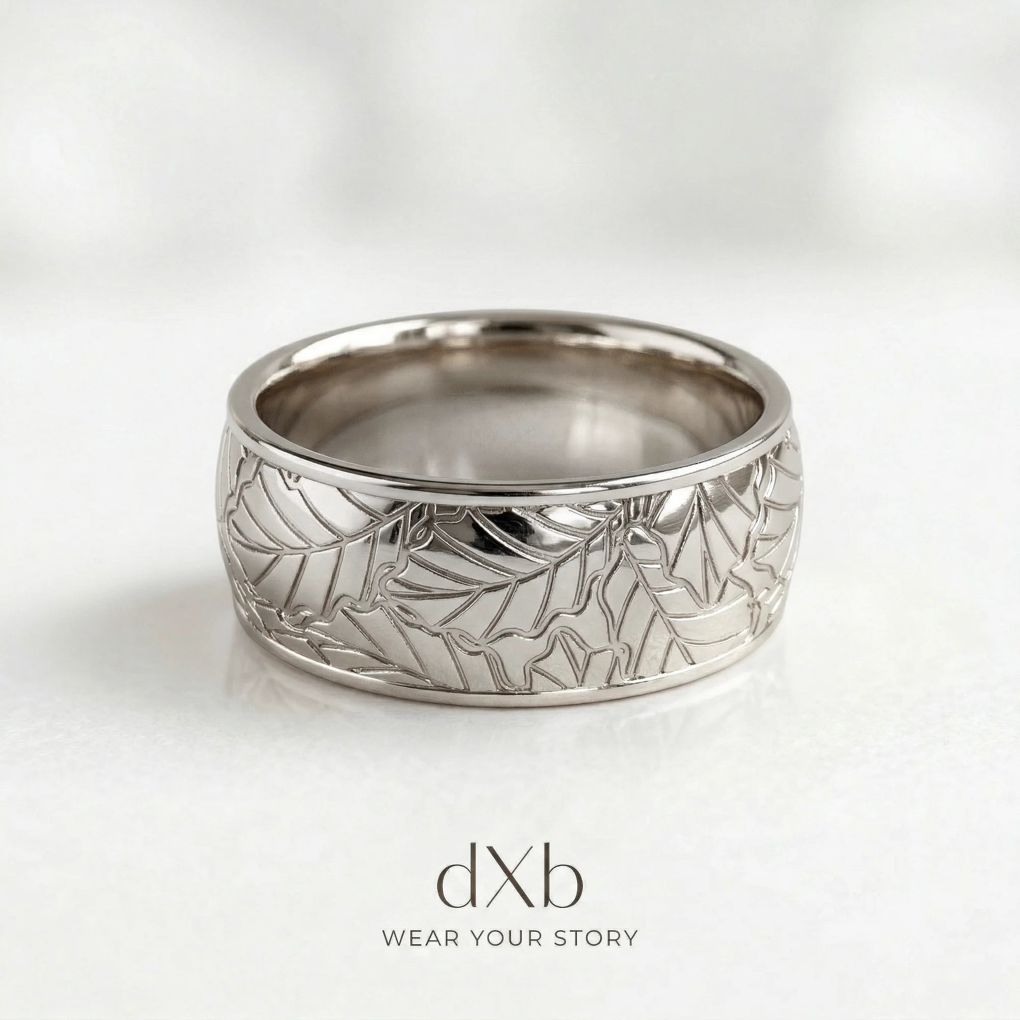 platinum Leaf Motif Band ring