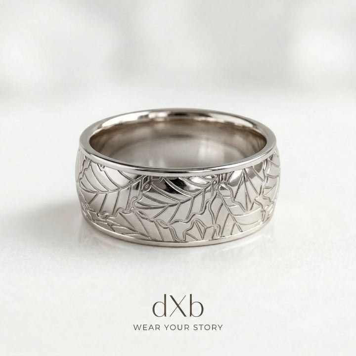 platinum Leaf Motif Band ring