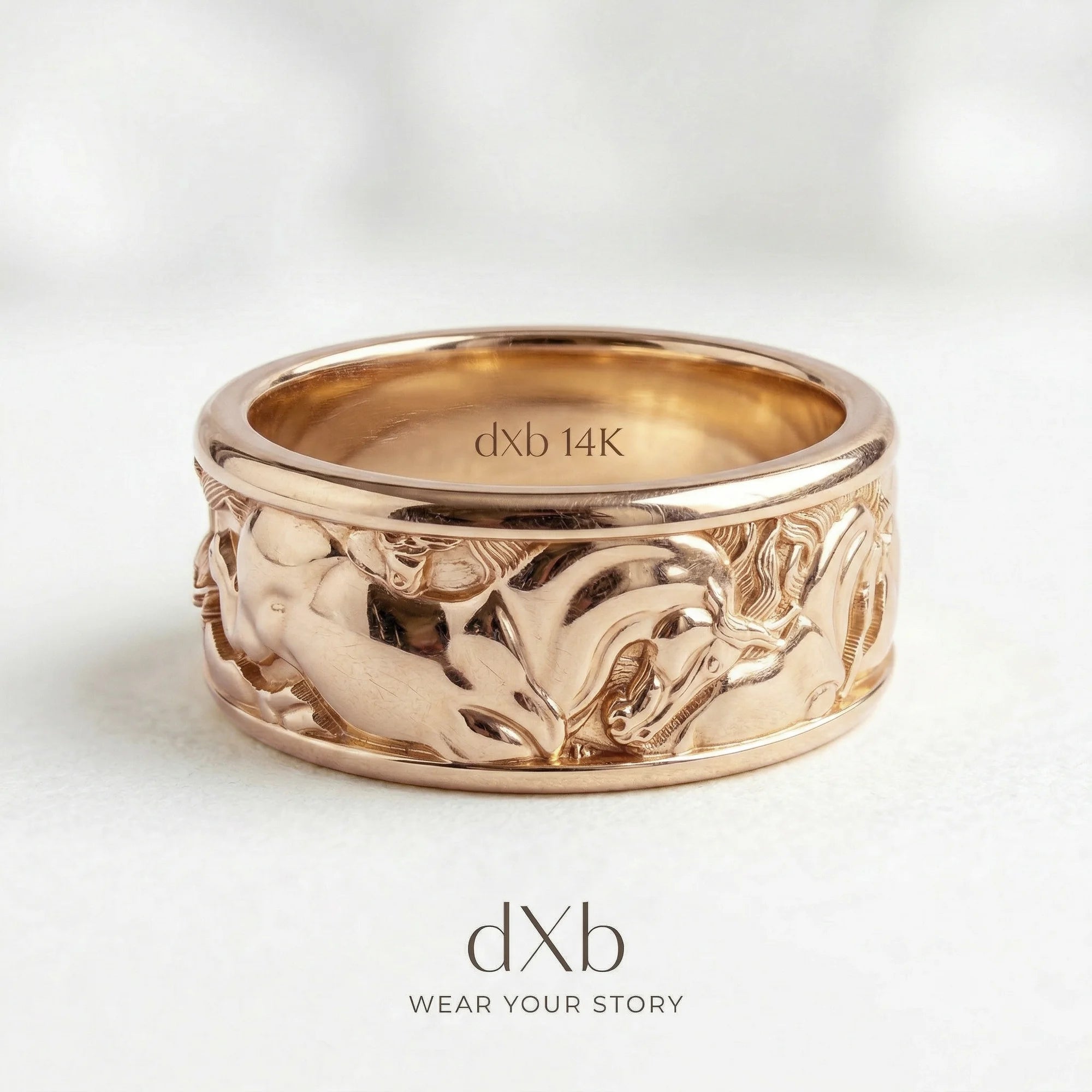14k rose gold Equestrian Horse Motif Band ring