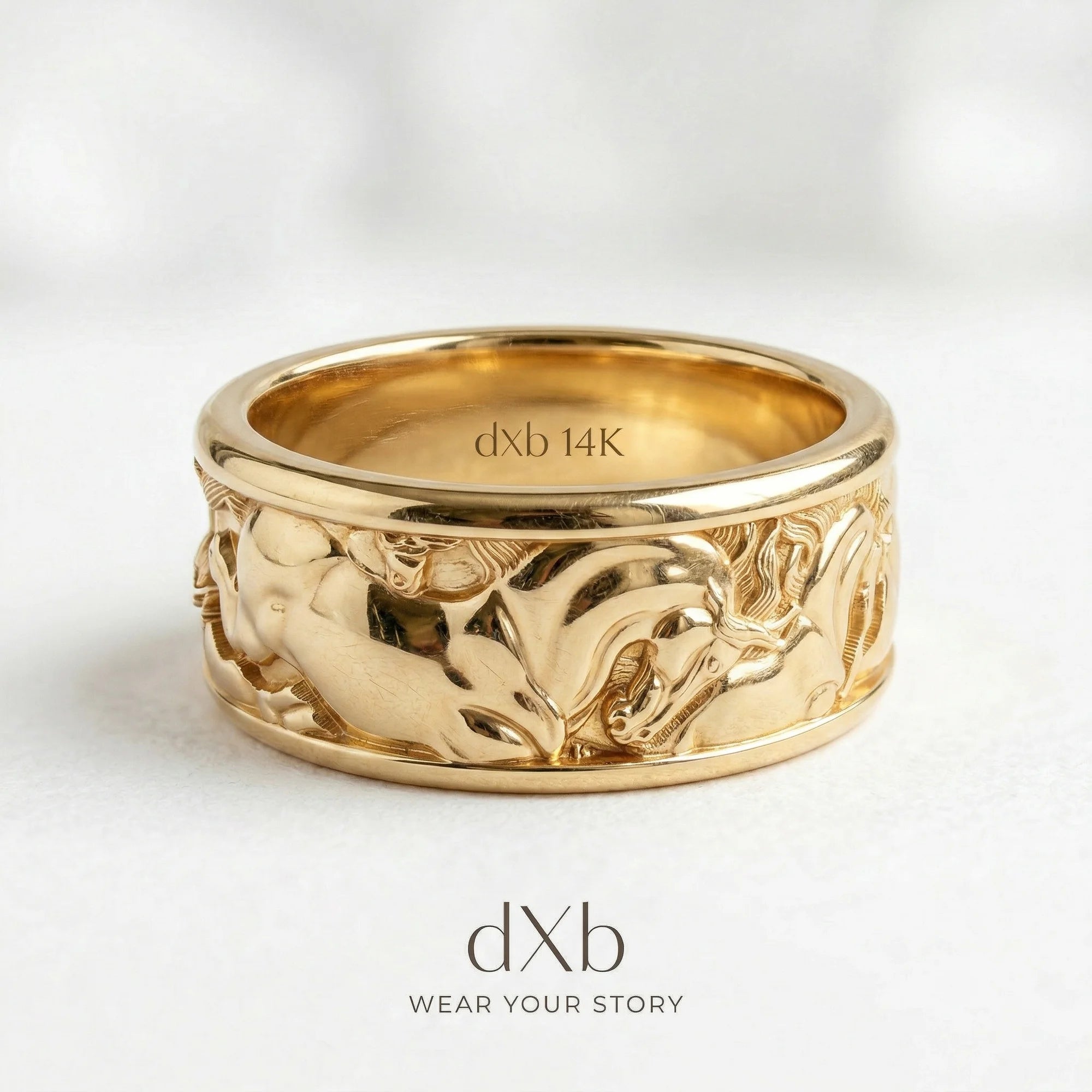 14k yellow gold Equestrian Horse Motif Band ring