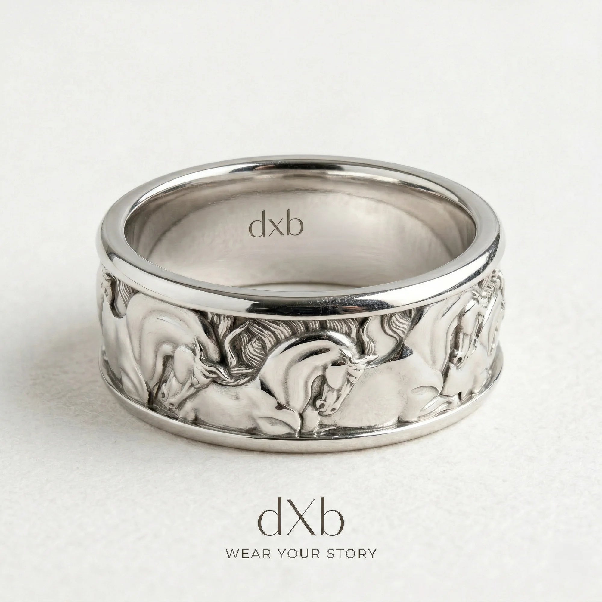 platinum Equestrian Horse Motif Band ring