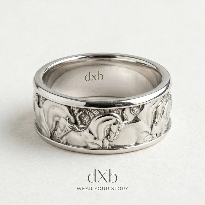 platinum Equestrian Horse Motif Band ring