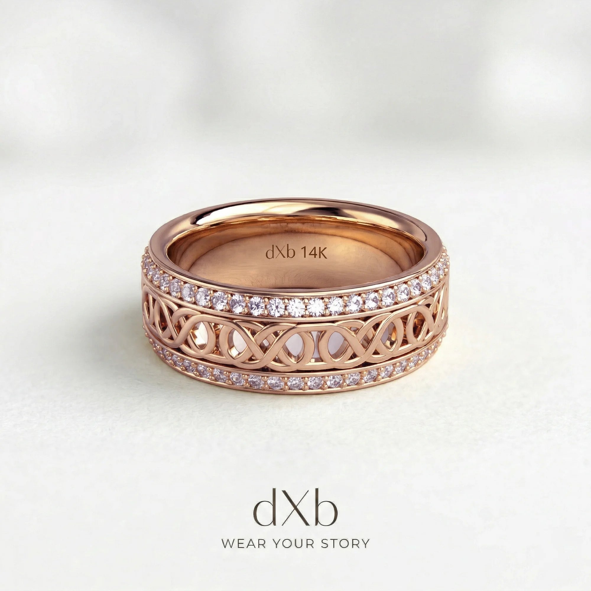 14k rose gold Interwoven Pave Band ring