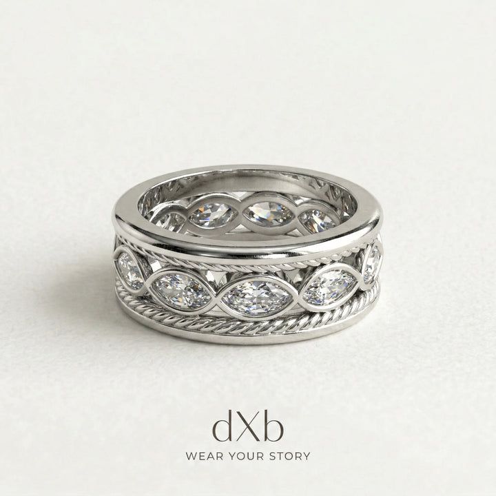 platinum Cubic Zirconia Marquise Eternity Band with Rope Detail ring