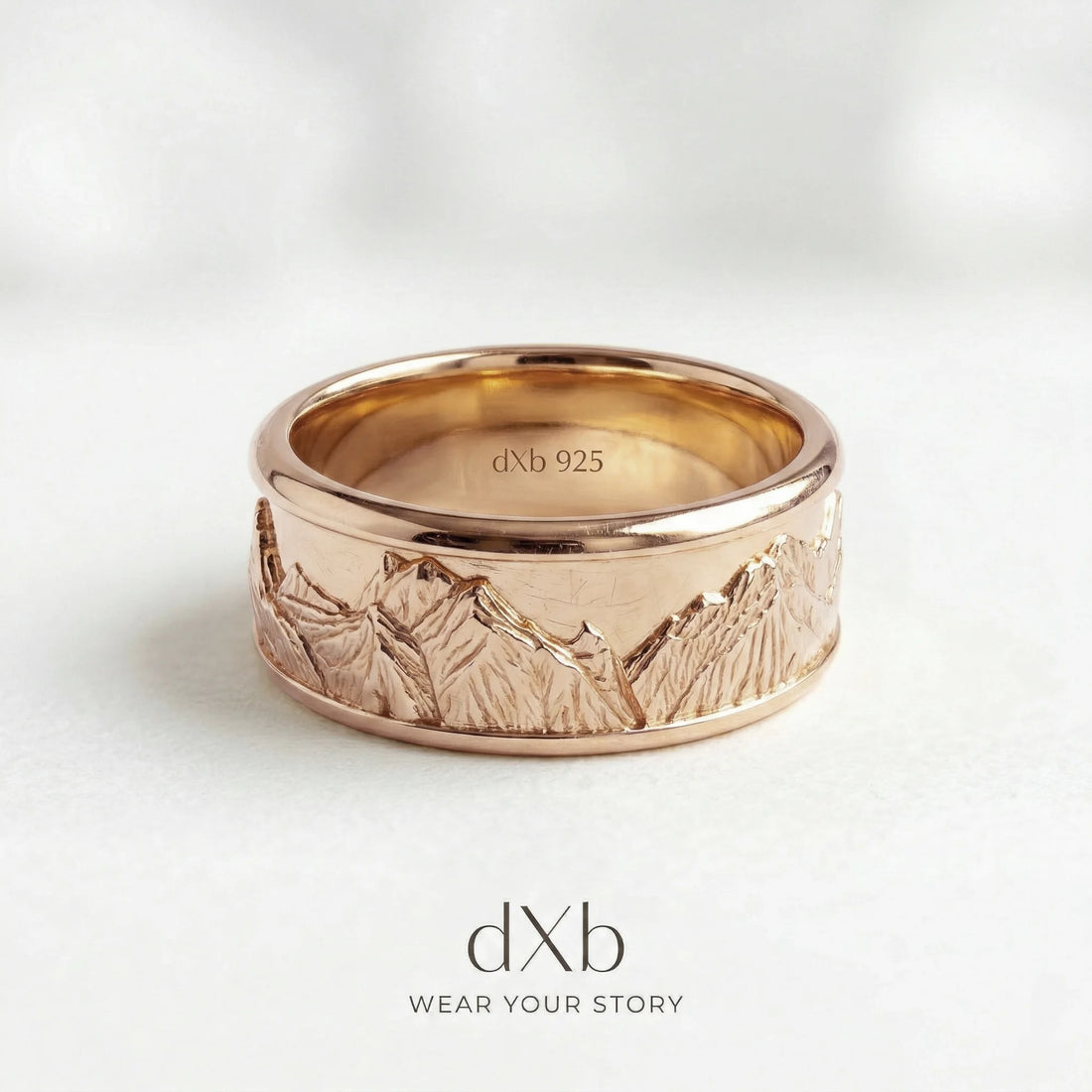 14k rose gold Mountain Range Engraved ring