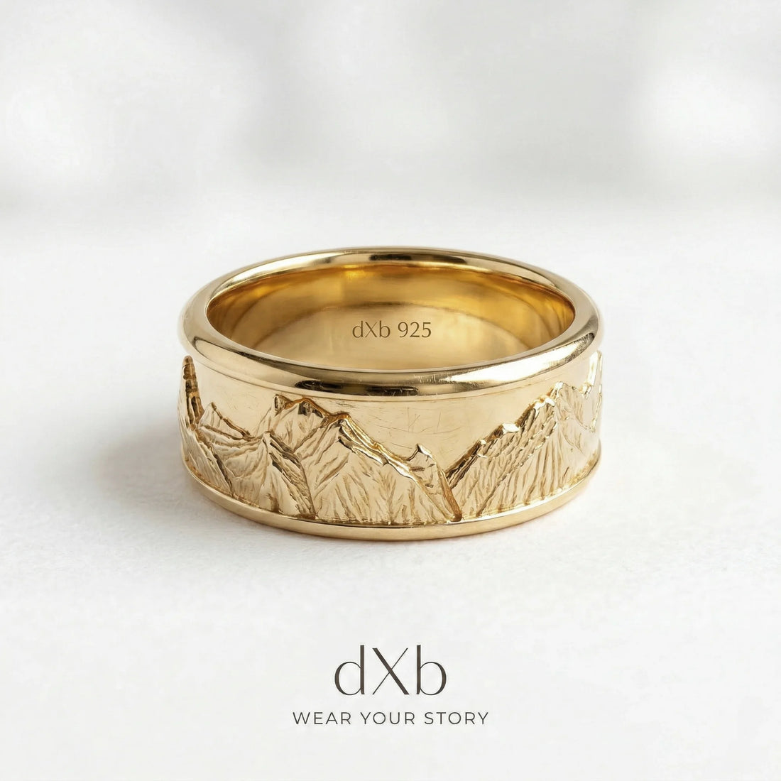 14k yellow gold Mountain Range Engraved ring