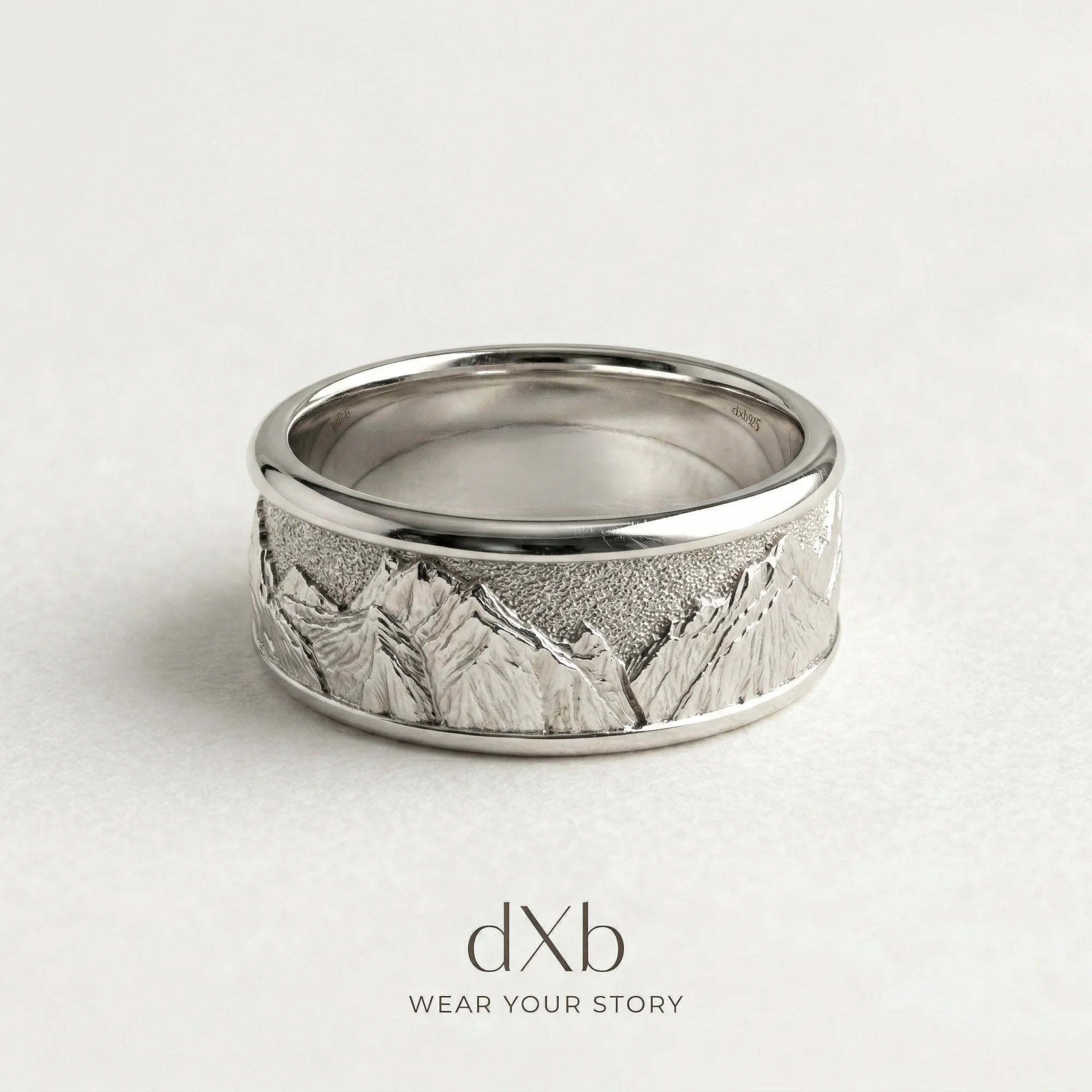 platinum Mountain Range Engraved ring