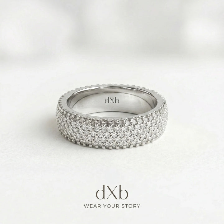 platinum clear round stones round multi-row pavé band ring