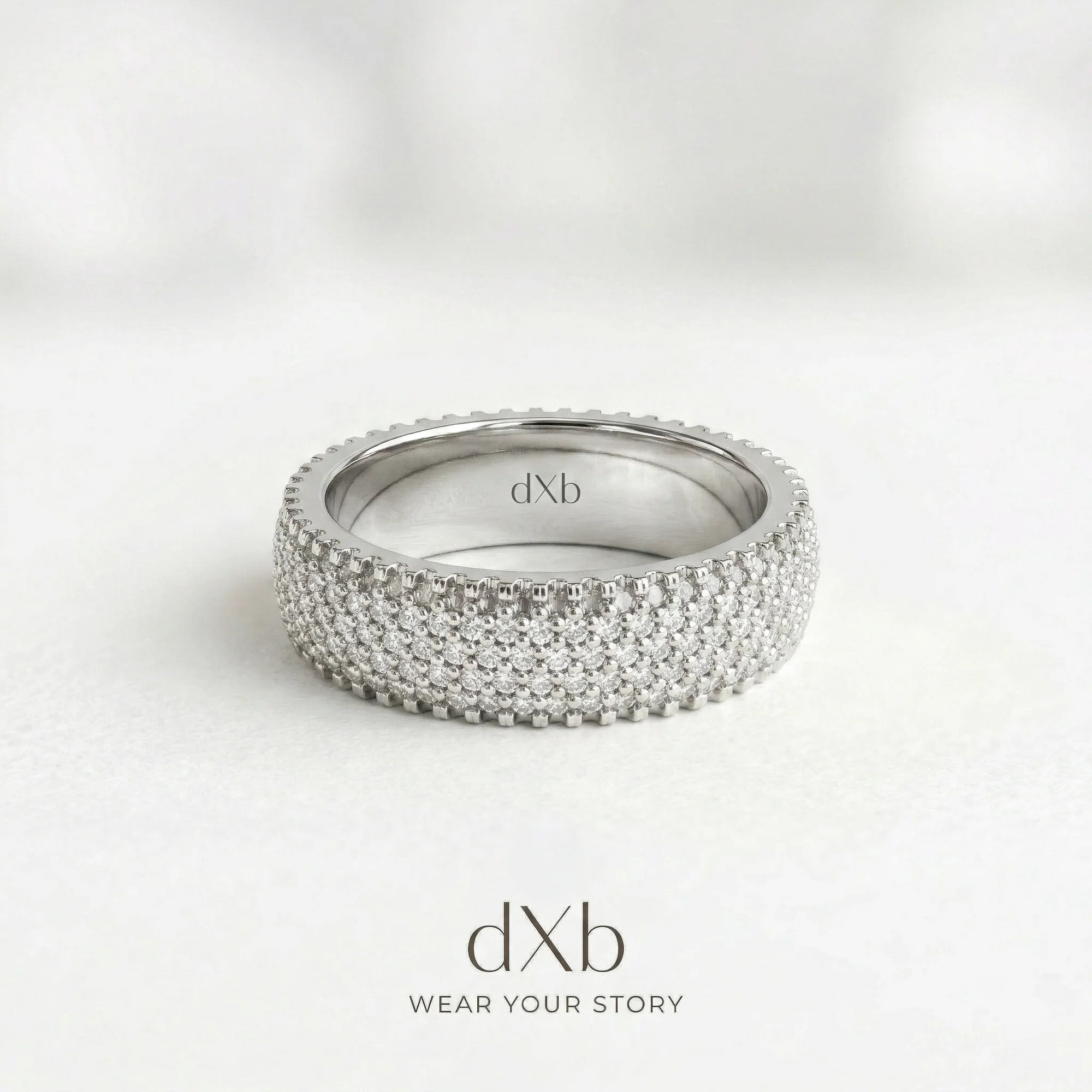 silver clear round stones round multi-row pavé band ring