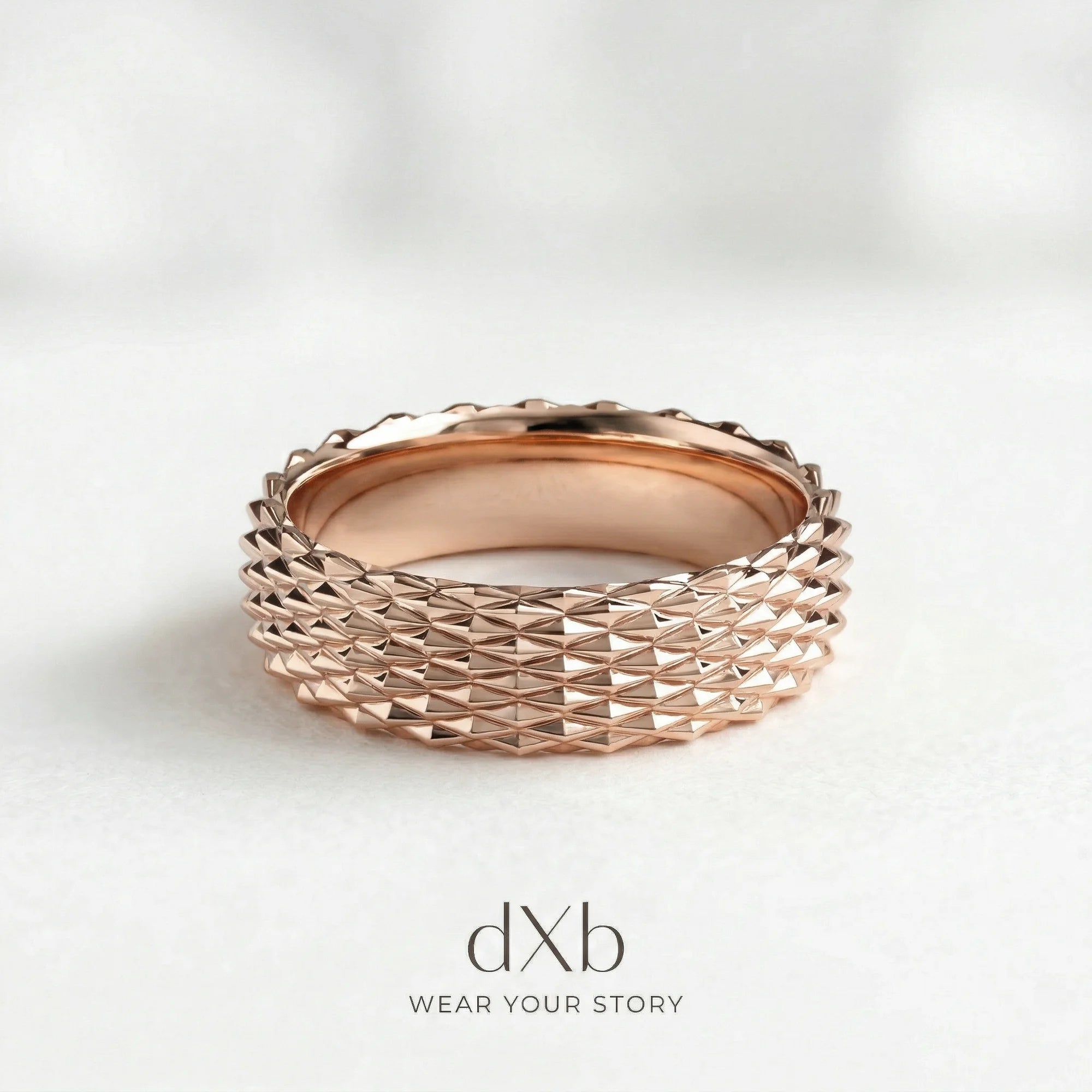 14k rose gold Pyramid Stud Textured Band ring