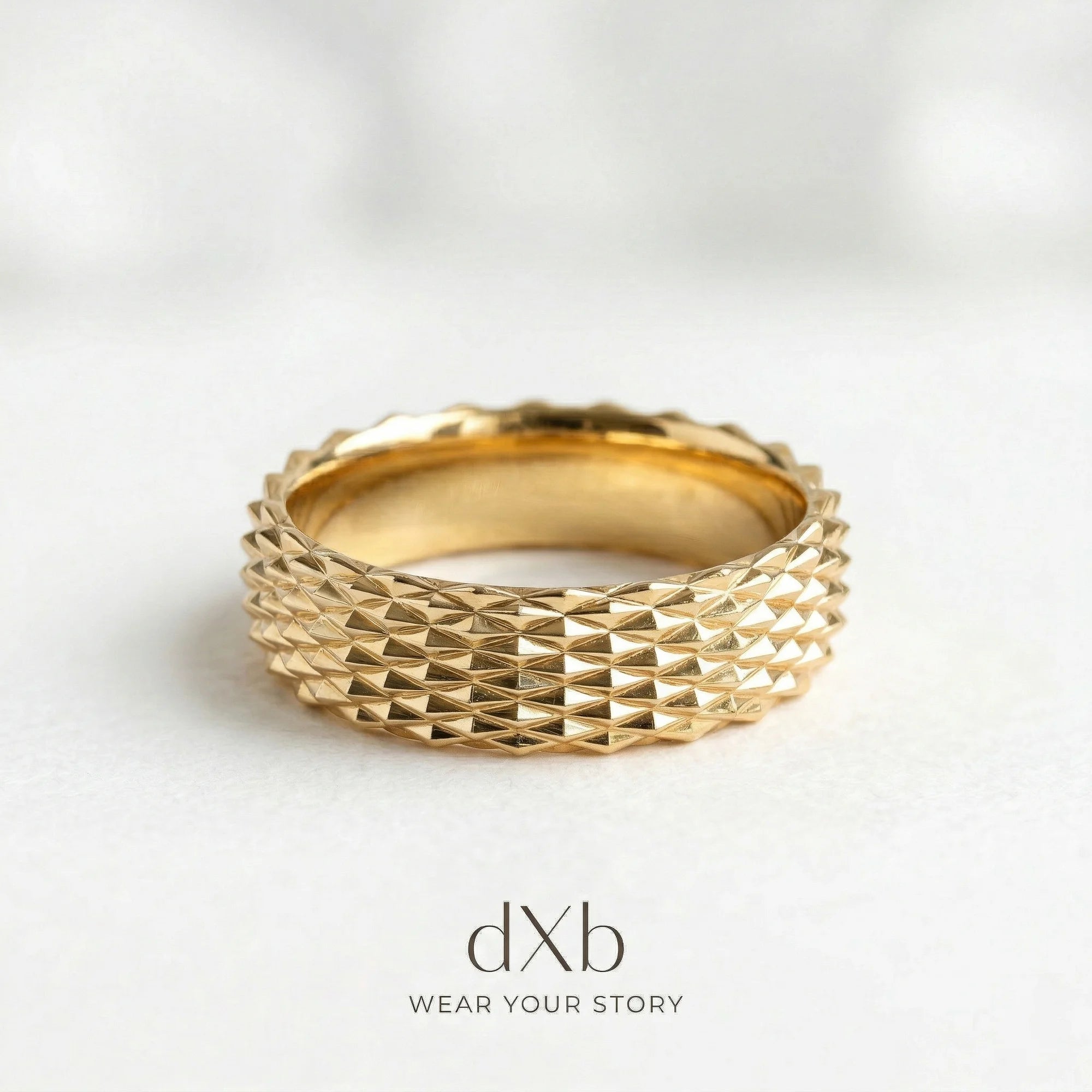14k yellow gold Pyramid Stud Textured Band ring