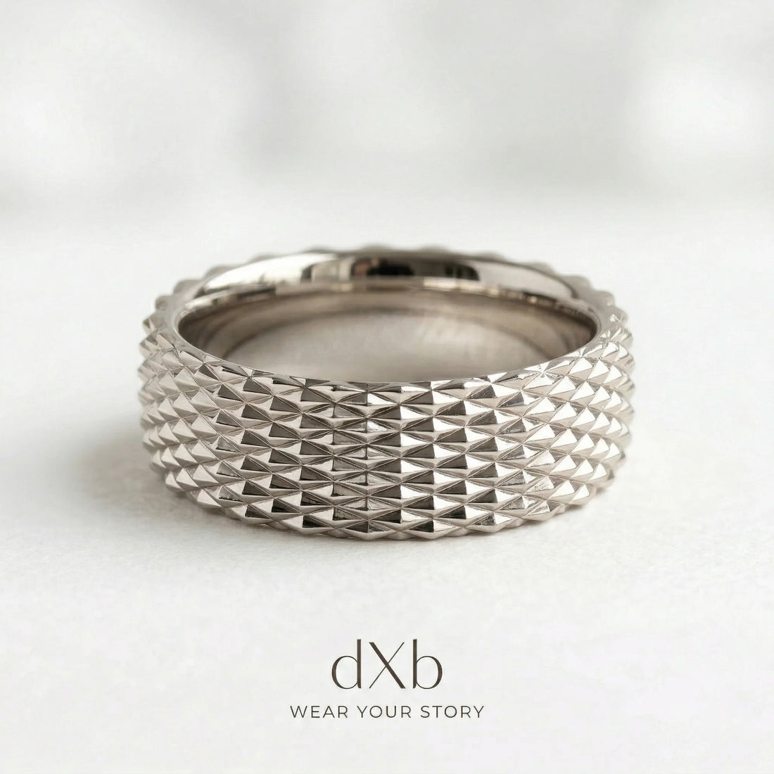 platinum Pyramid Stud Textured Band ring