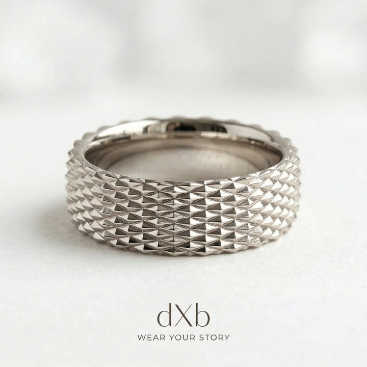 platinum Pyramid Stud Textured Band ring
