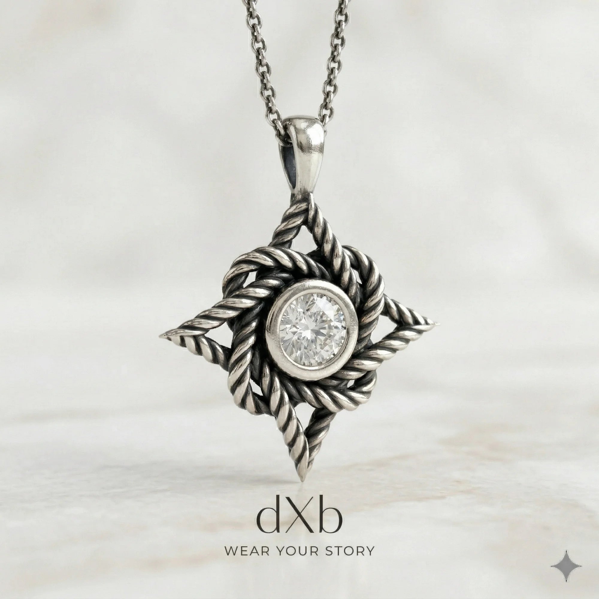silver White Gemstone Round Rope Knot Star pendant