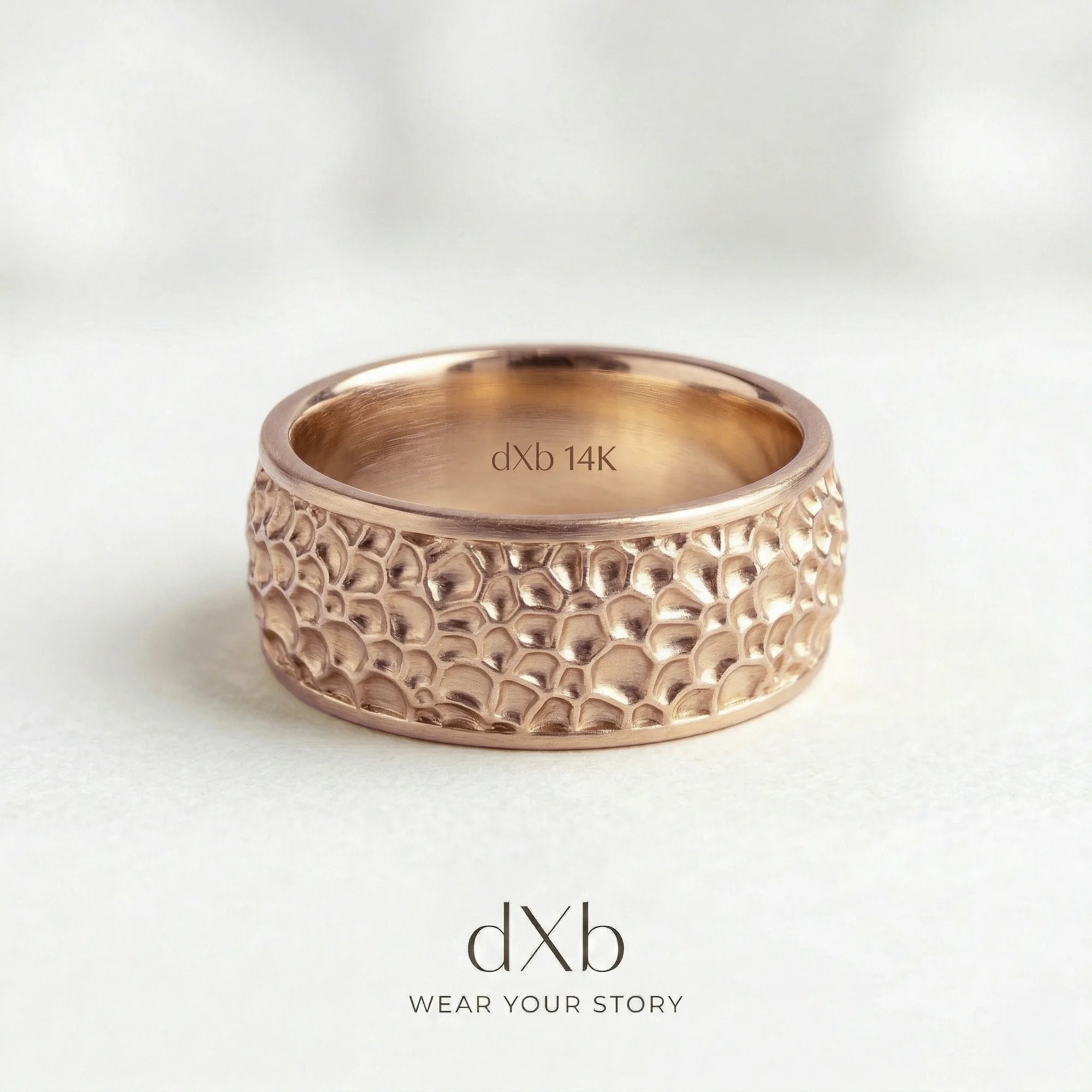 14k rose gold Textured band, organic pattern ring