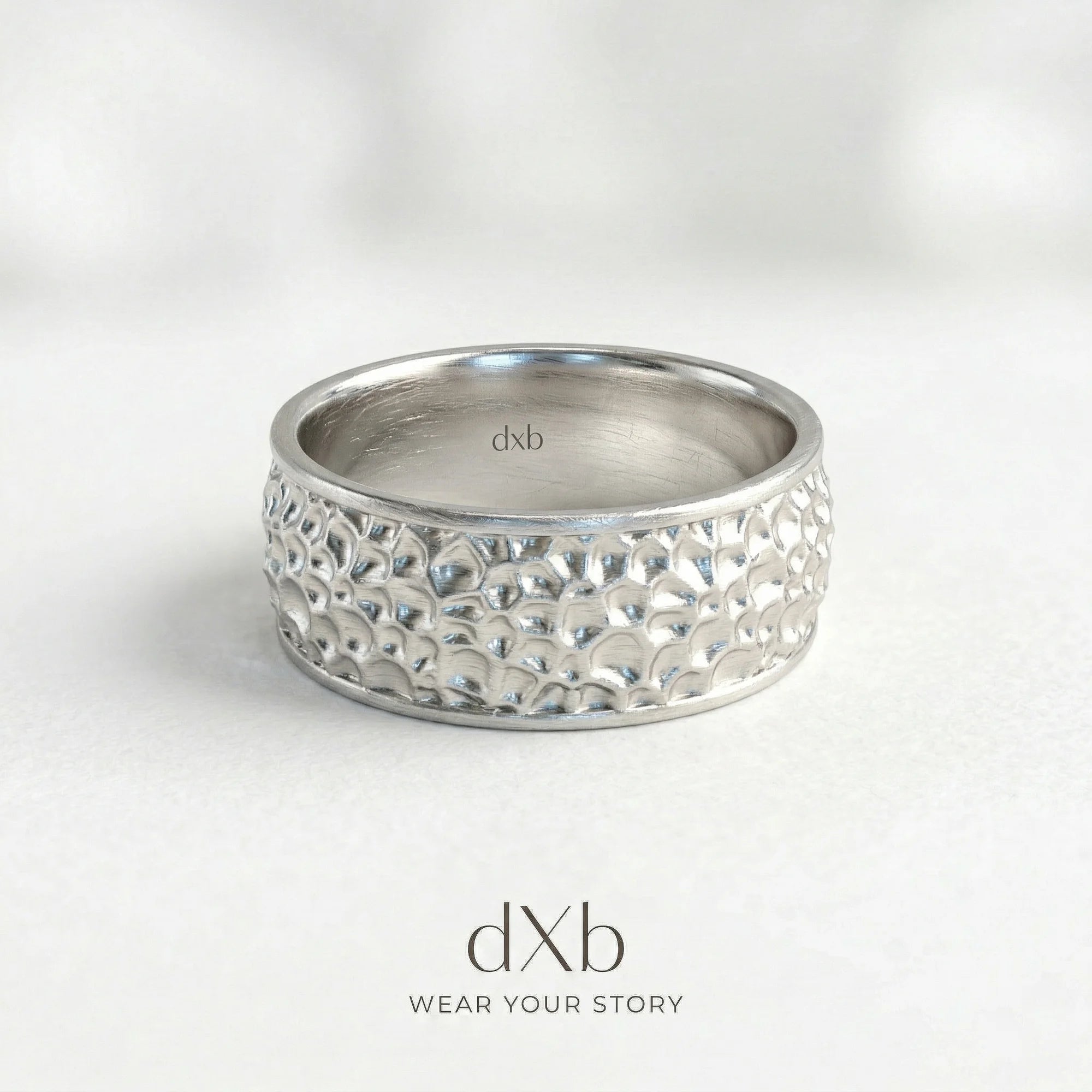 14k white gold Textured band, organic pattern ring