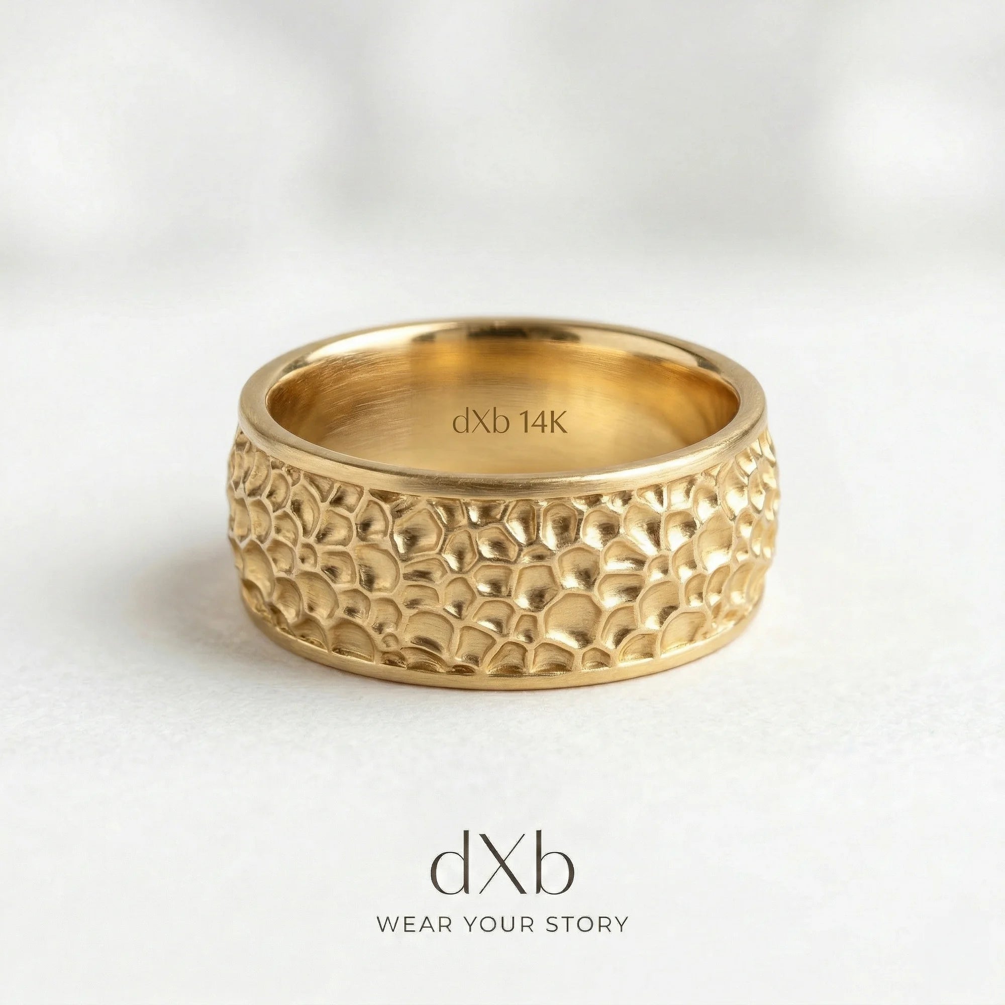14k yellow gold Textured band, organic pattern ring