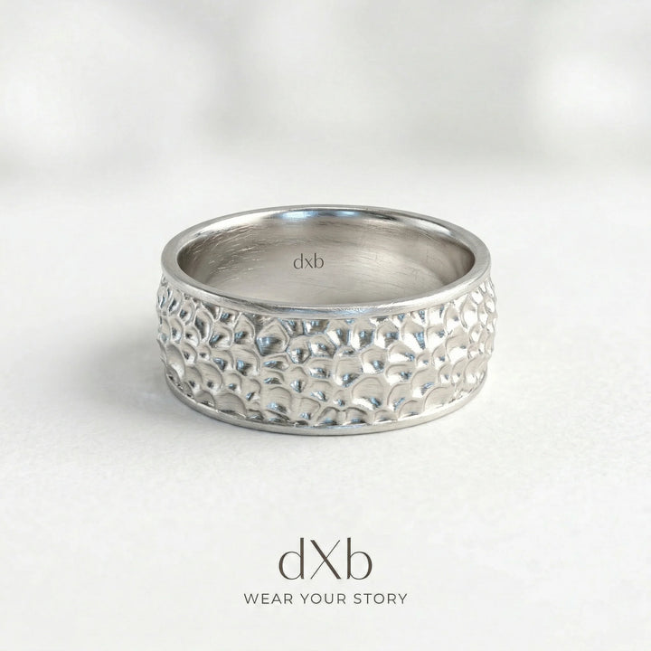 platinum Textured band, organic pattern ring