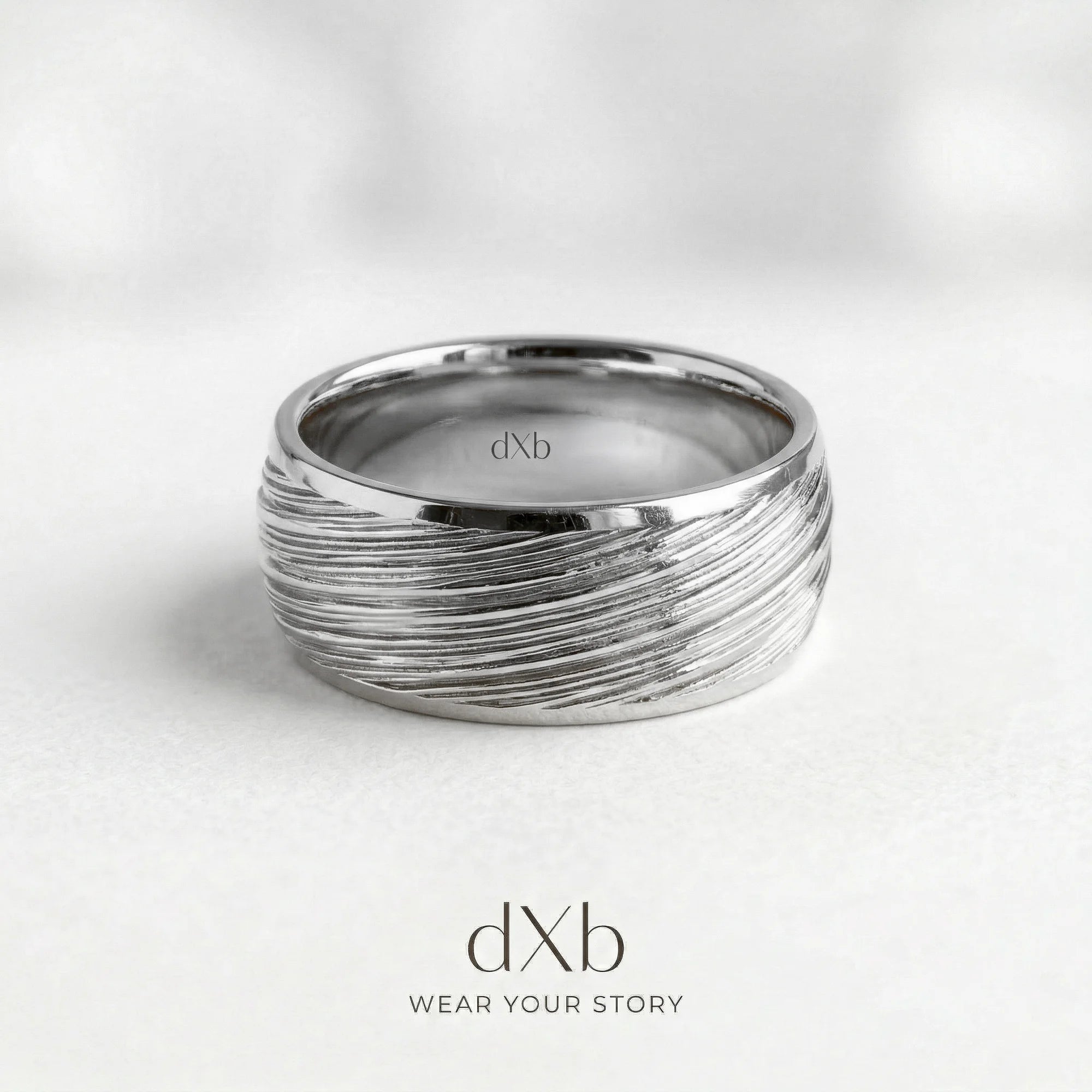 platinum Textured Wave Band ring