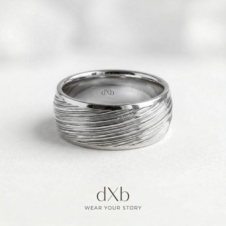 platinum Textured Wave Band ring