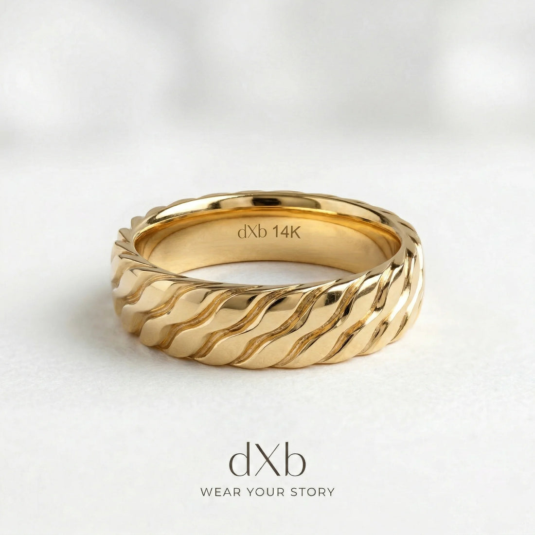 14k yellow gold Wavy Textured Band ring