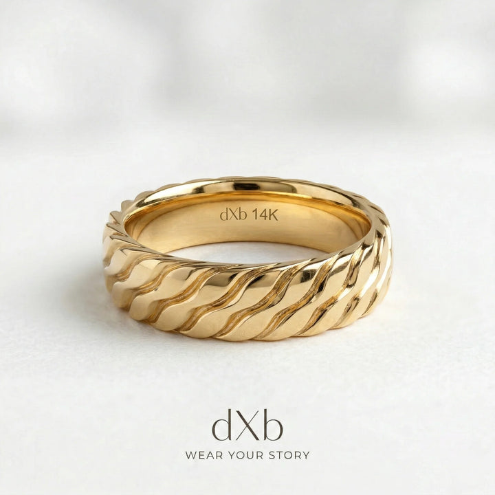 14k yellow gold Wavy Textured Band ring