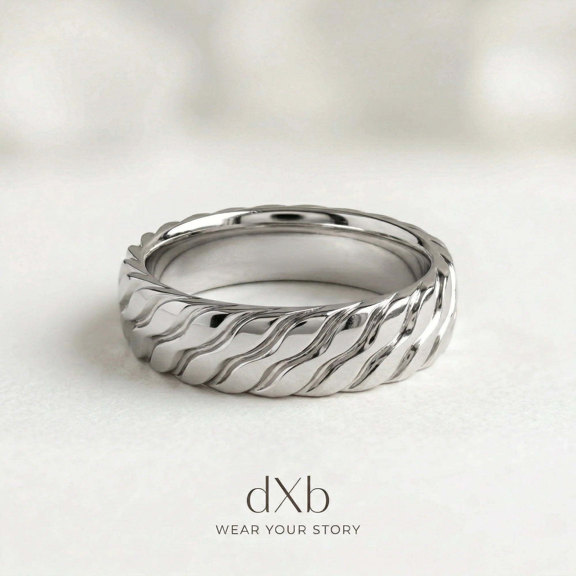 platinum Wavy Textured Band ring