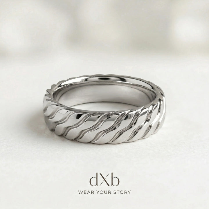 platinum Wavy Textured Band ring