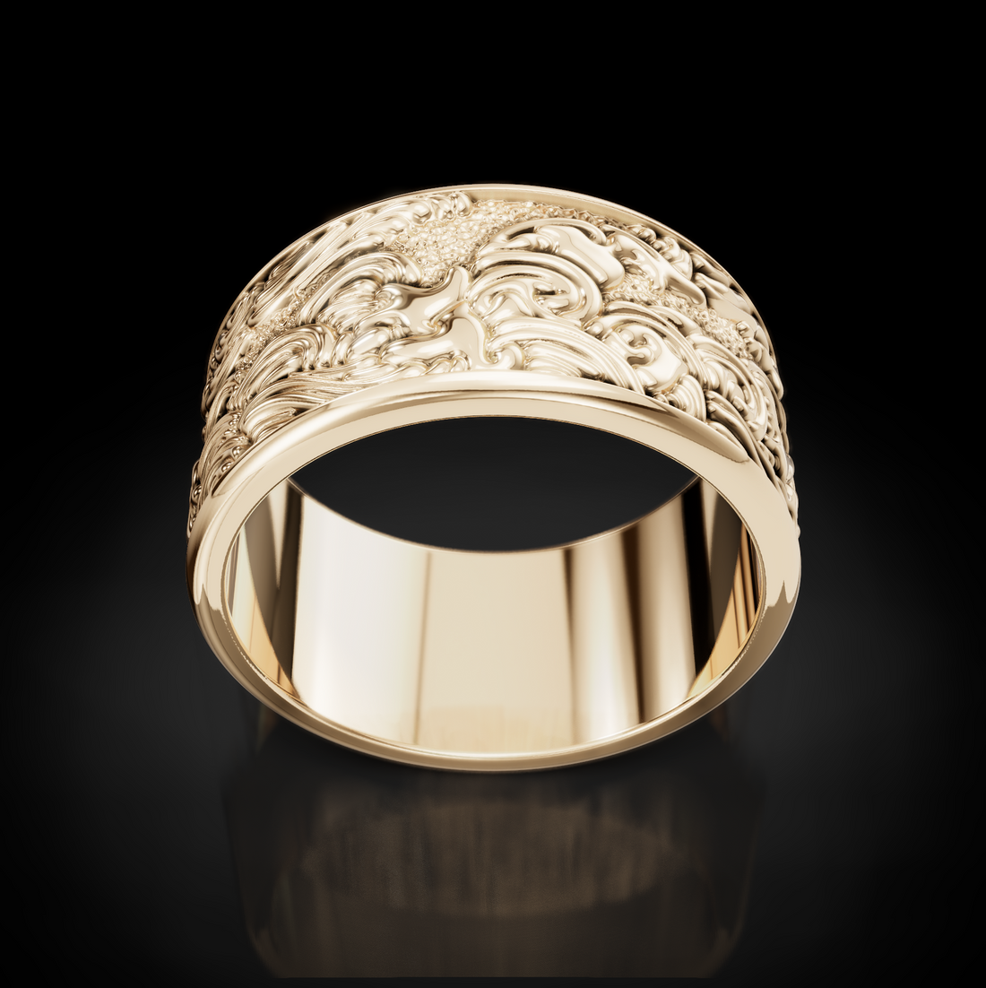 Oceanic Symphony: Waves Pattern Wedding Bands for Men - Explore Timeless Elegance