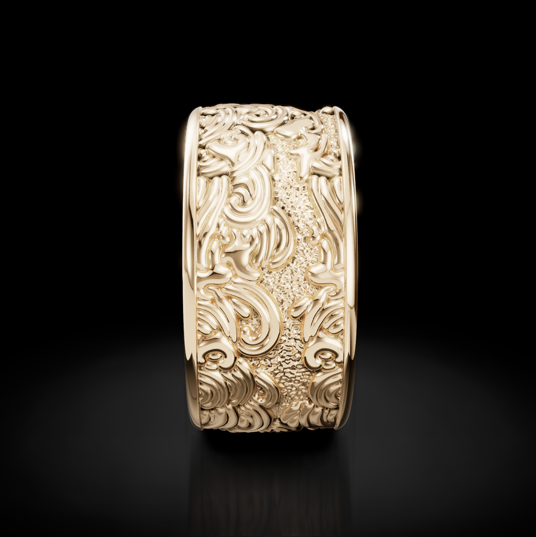 Oceanic Symphony: Waves Pattern Wedding Bands for Men - Explore Timeless Elegance