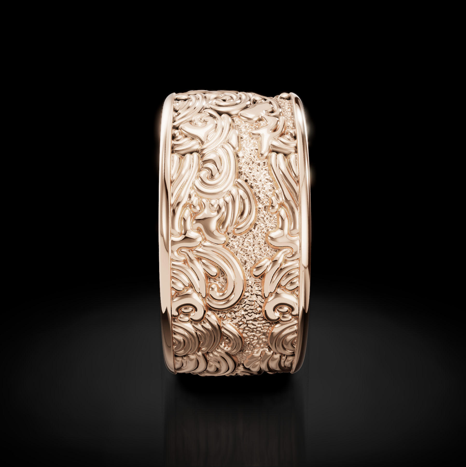 Oceanic Symphony: Waves Pattern Wedding Bands for Men - Explore Timeless Elegance