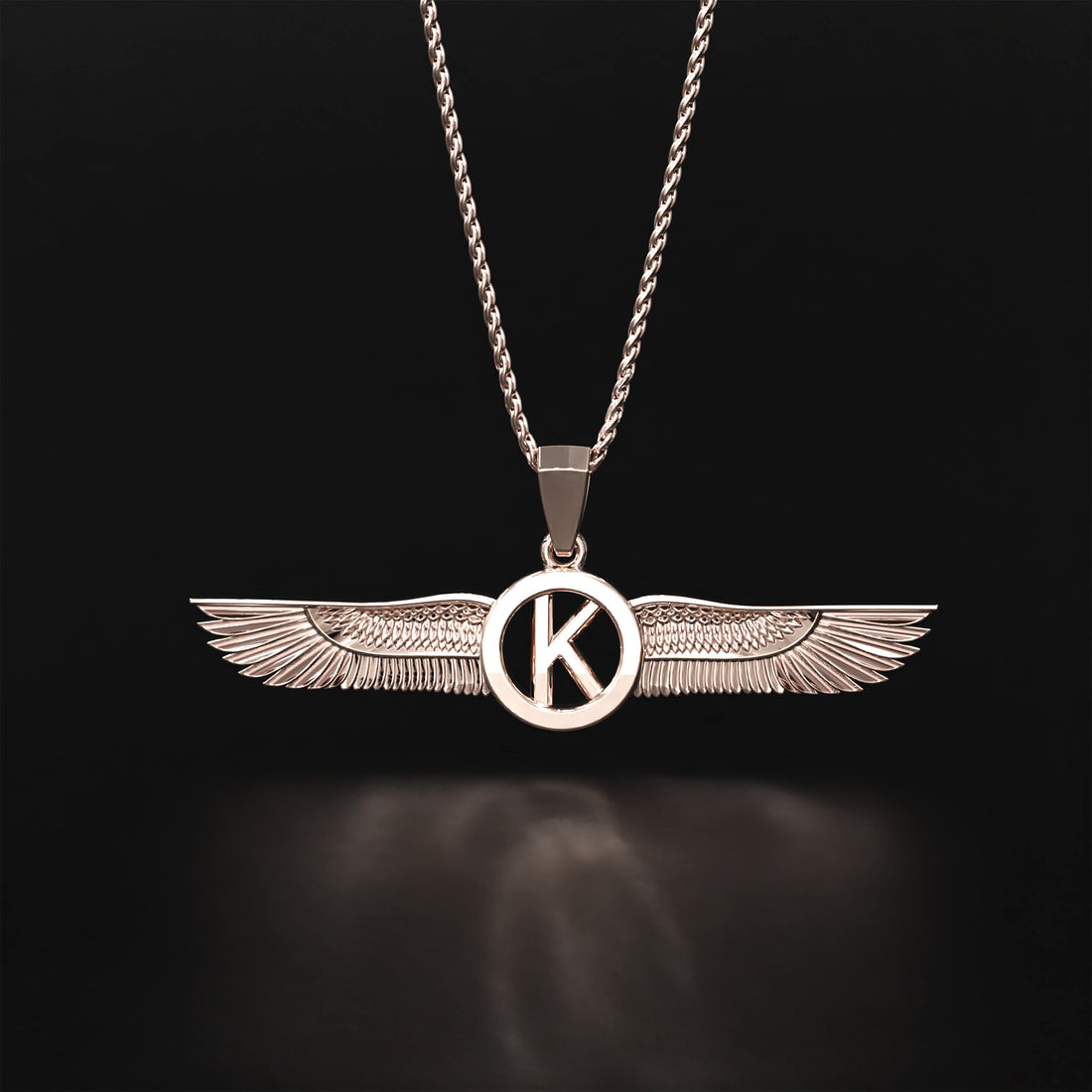 Wings Custom Initial Pendant Necklace - 14k Yellow Gold, 14k White Gold, 14k Rose Gold, Platinum, and Oxidized Silver