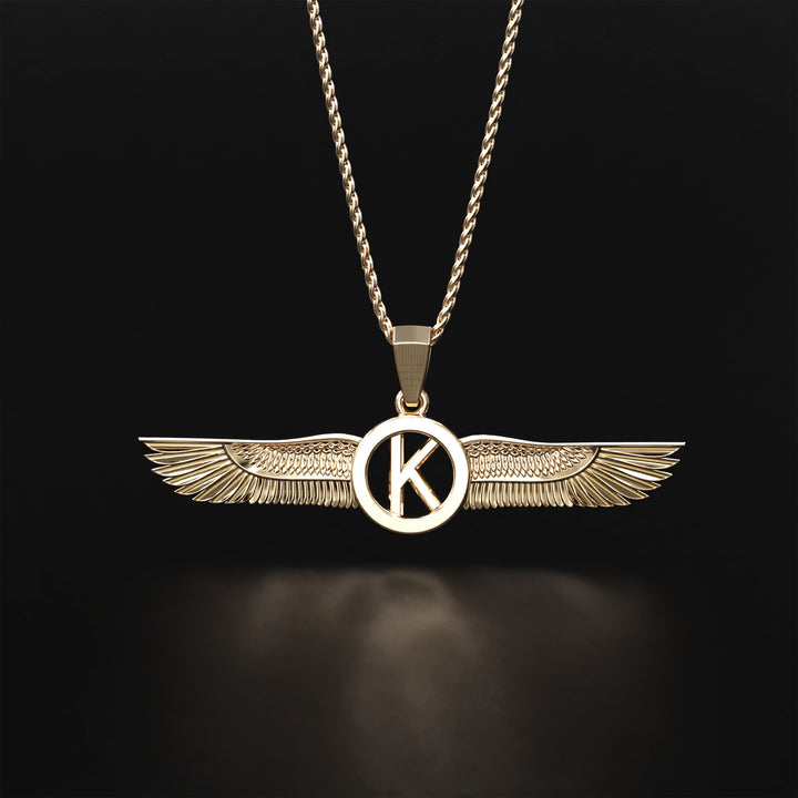 Wings Custom Initial Pendant Necklace - 14k Yellow Gold, 14k White Gold, 14k Rose Gold, Platinum, and Oxidized Silver