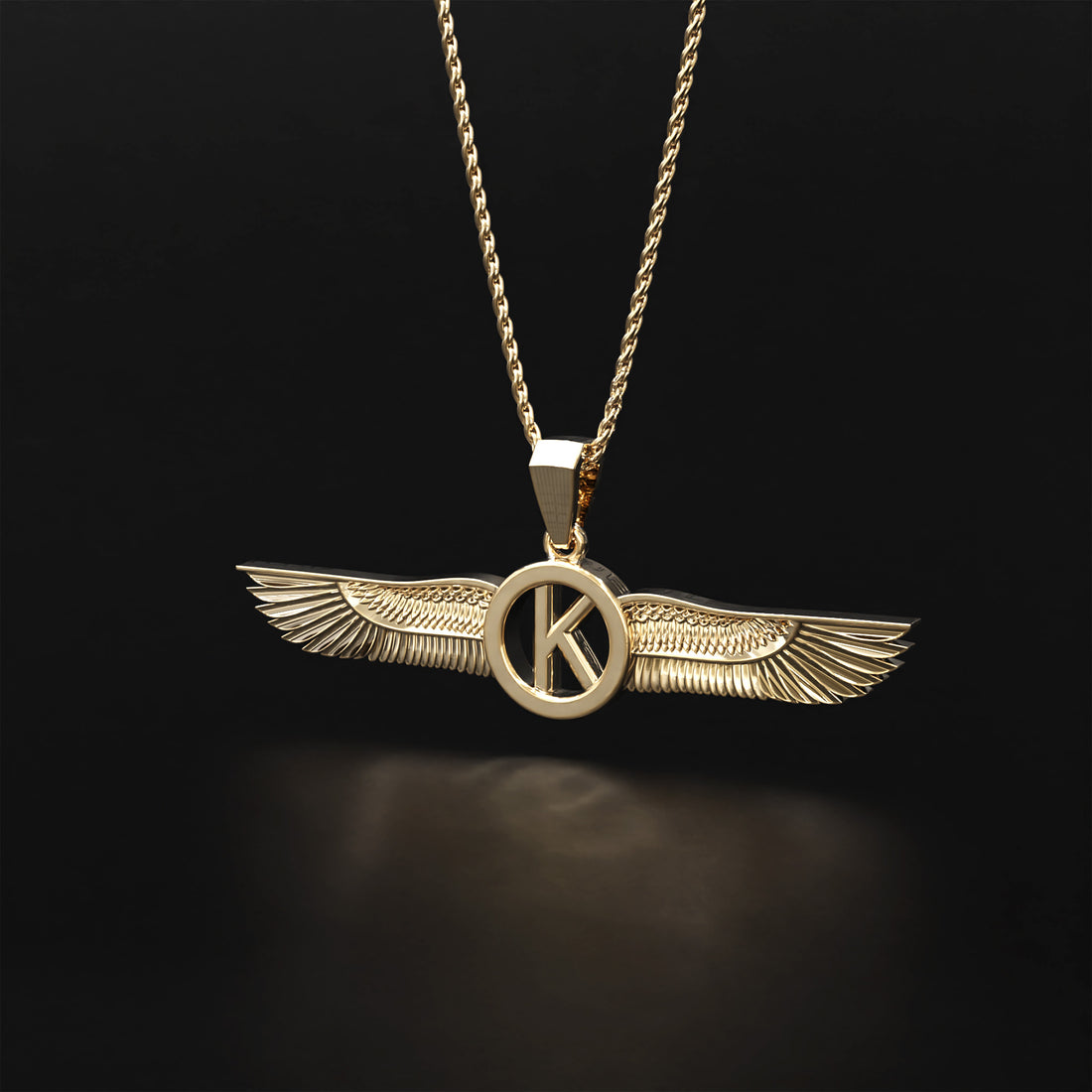 Wings Custom Initial Pendant Necklace - 14k Yellow Gold, 14k White Gold, 14k Rose Gold, Platinum, and Oxidized Silver