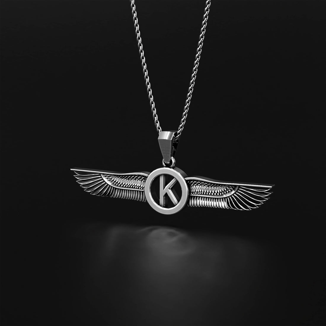 Wings Custom Initial Pendant Necklace - 14k Yellow Gold, 14k White Gold, 14k Rose Gold, Platinum, and Oxidized Silver