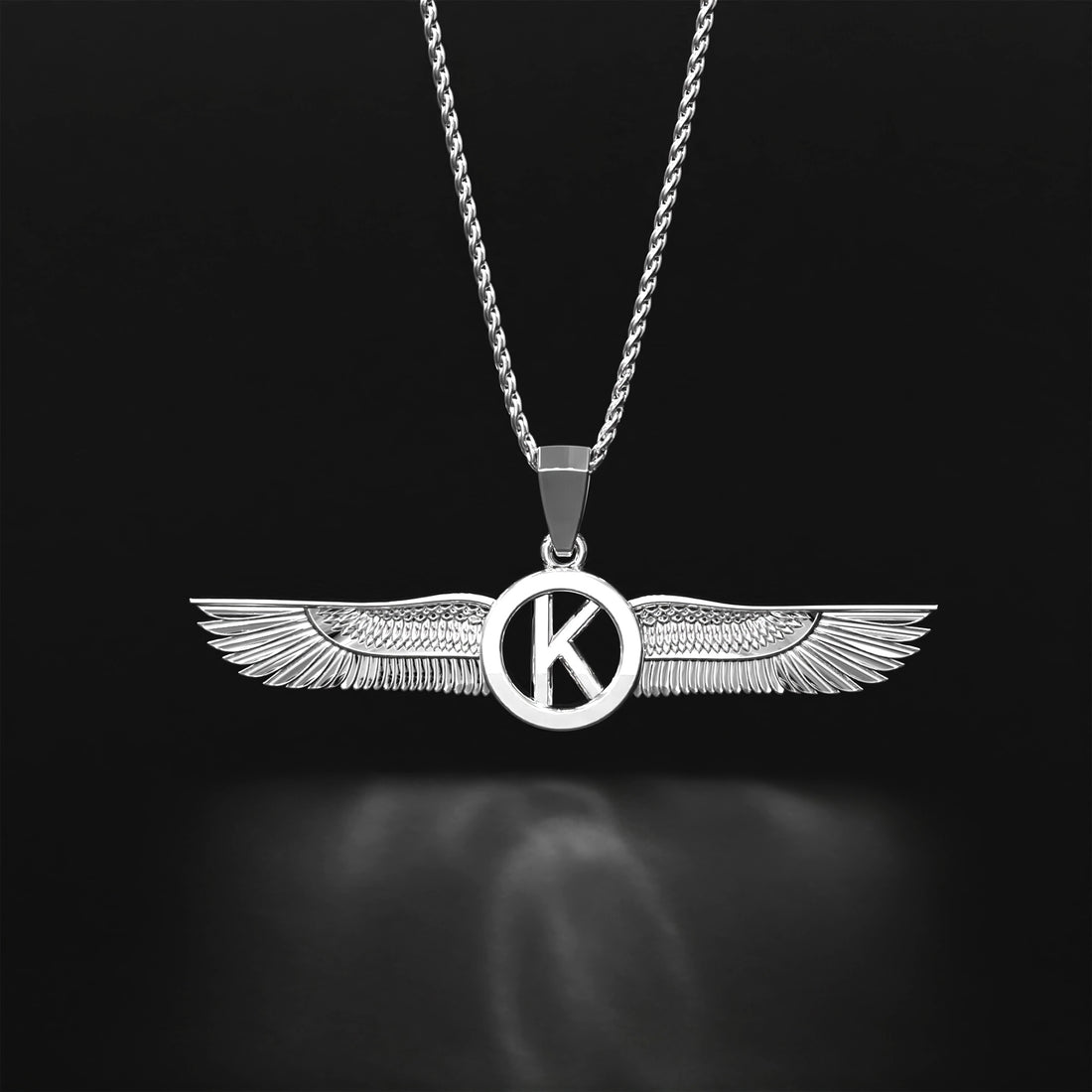 Wings Custom Initial Pendant Necklace - 14k Yellow Gold, 14k White Gold, 14k Rose Gold, Platinum, and Oxidized Silver