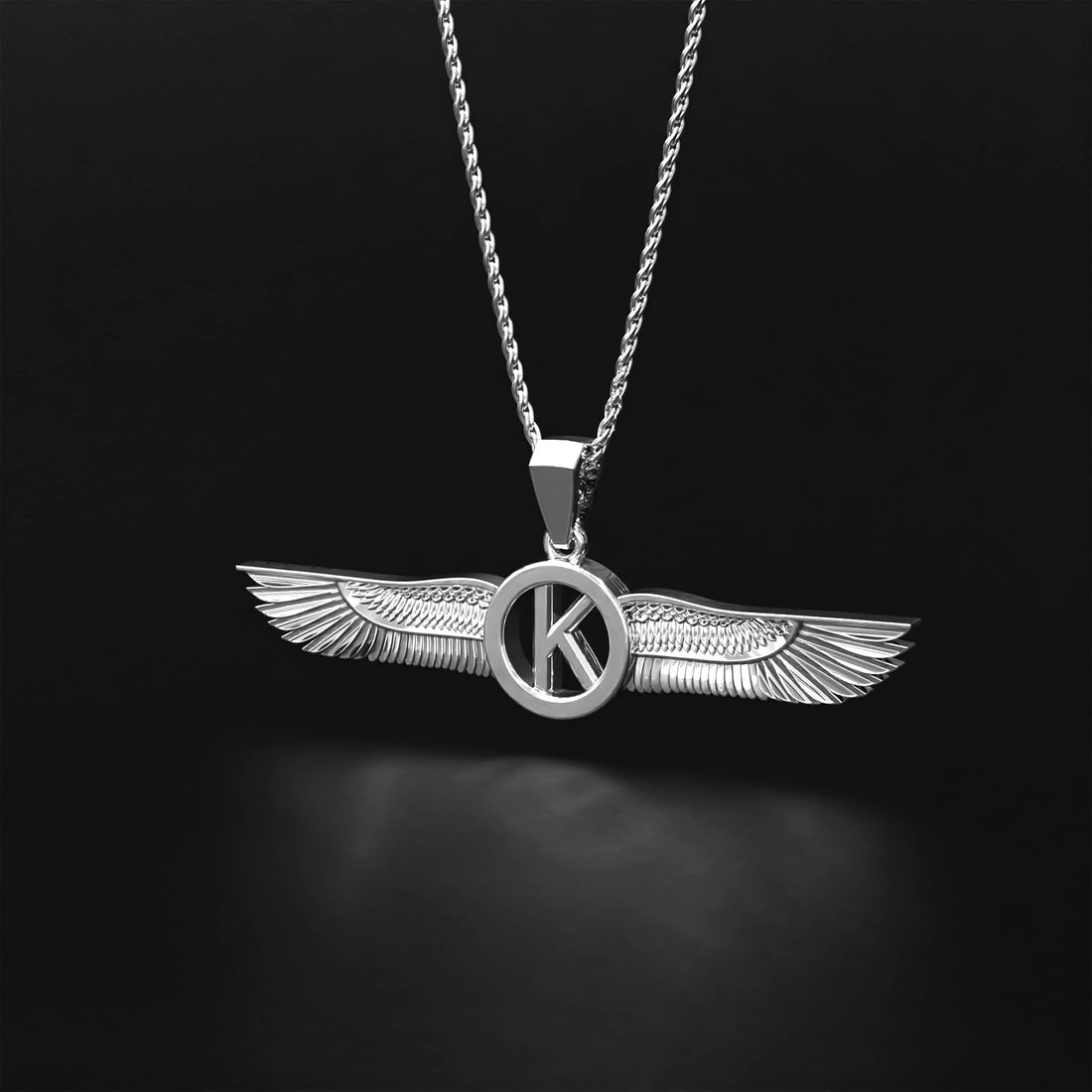 Wings Custom Initial Pendant Necklace - 14k Yellow Gold, 14k White Gold, 14k Rose Gold, Platinum, and Oxidized Silver