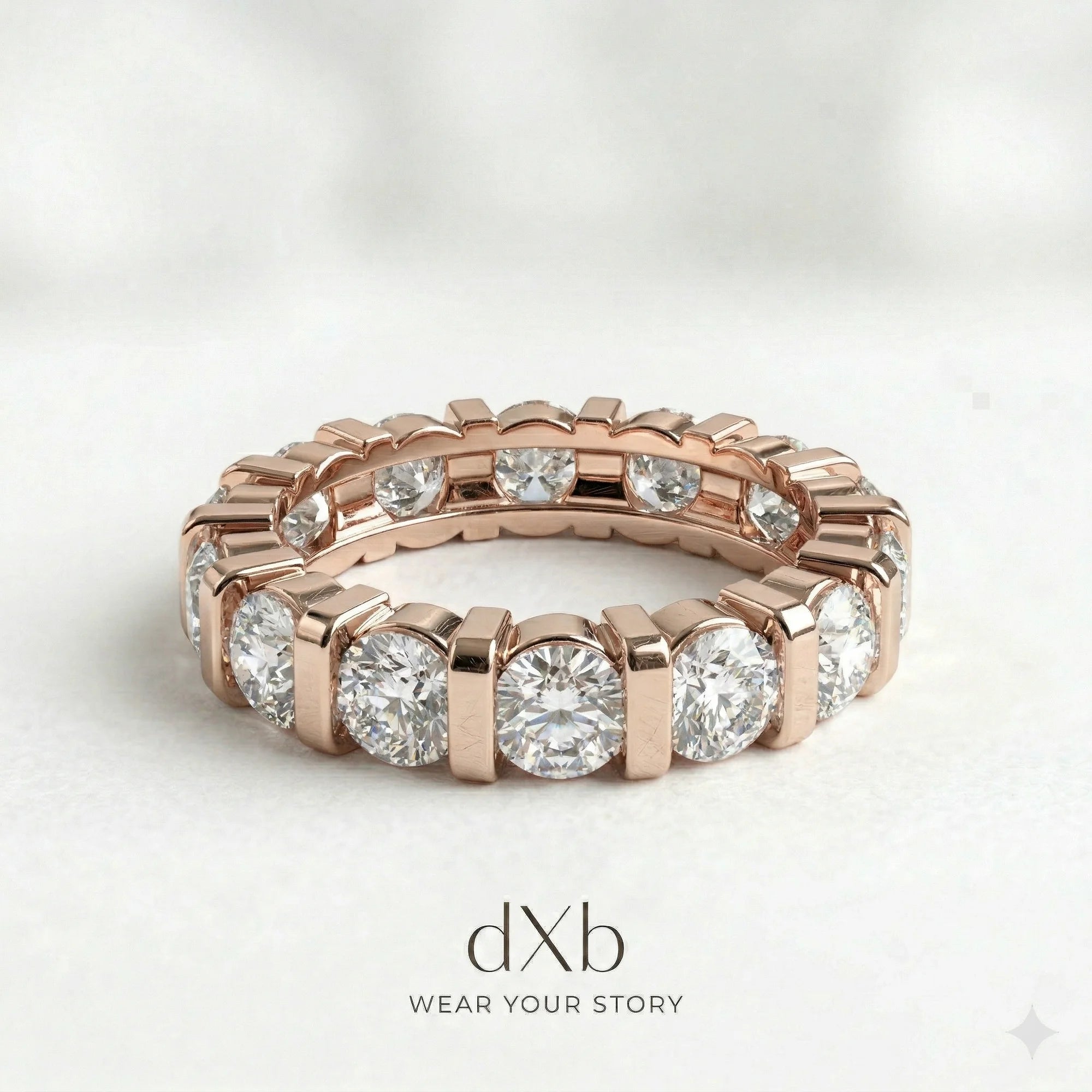 14k rose gold simulated diamond round brilliant eternity band ring