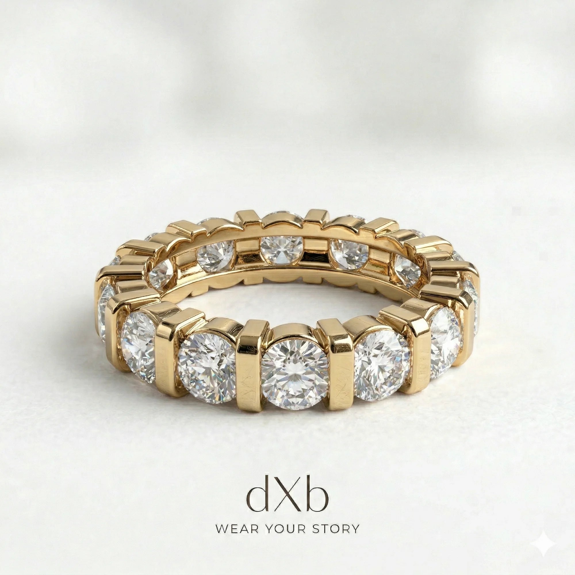 14k yellow gold simulated diamond round brilliant eternity band ring