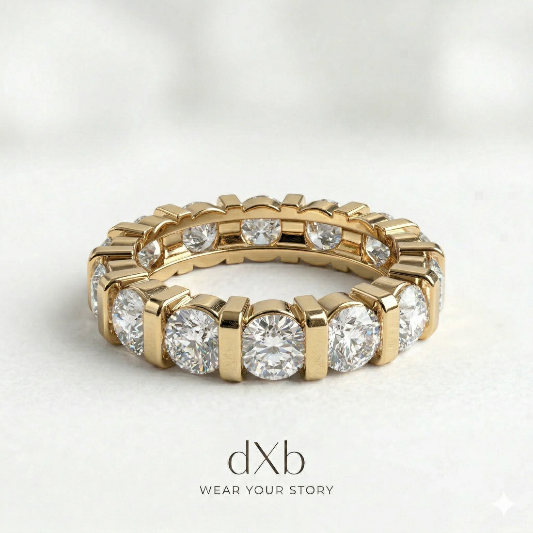 14k yellow gold simulated diamond round brilliant eternity band ring