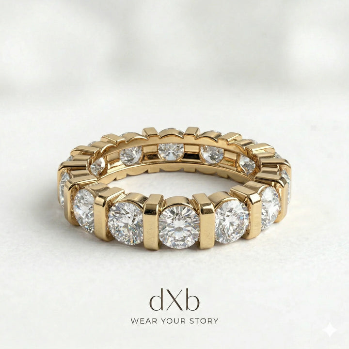 14k yellow gold simulated diamond round brilliant eternity band ring