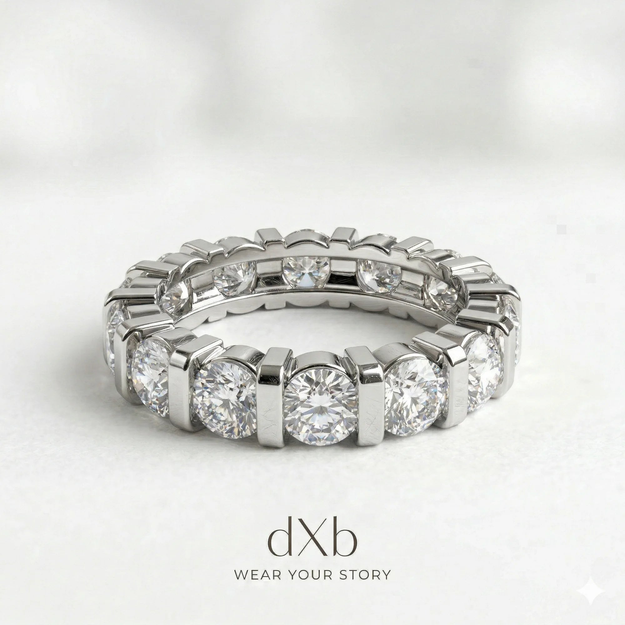 platinum simulated diamond round brilliant eternity band ring