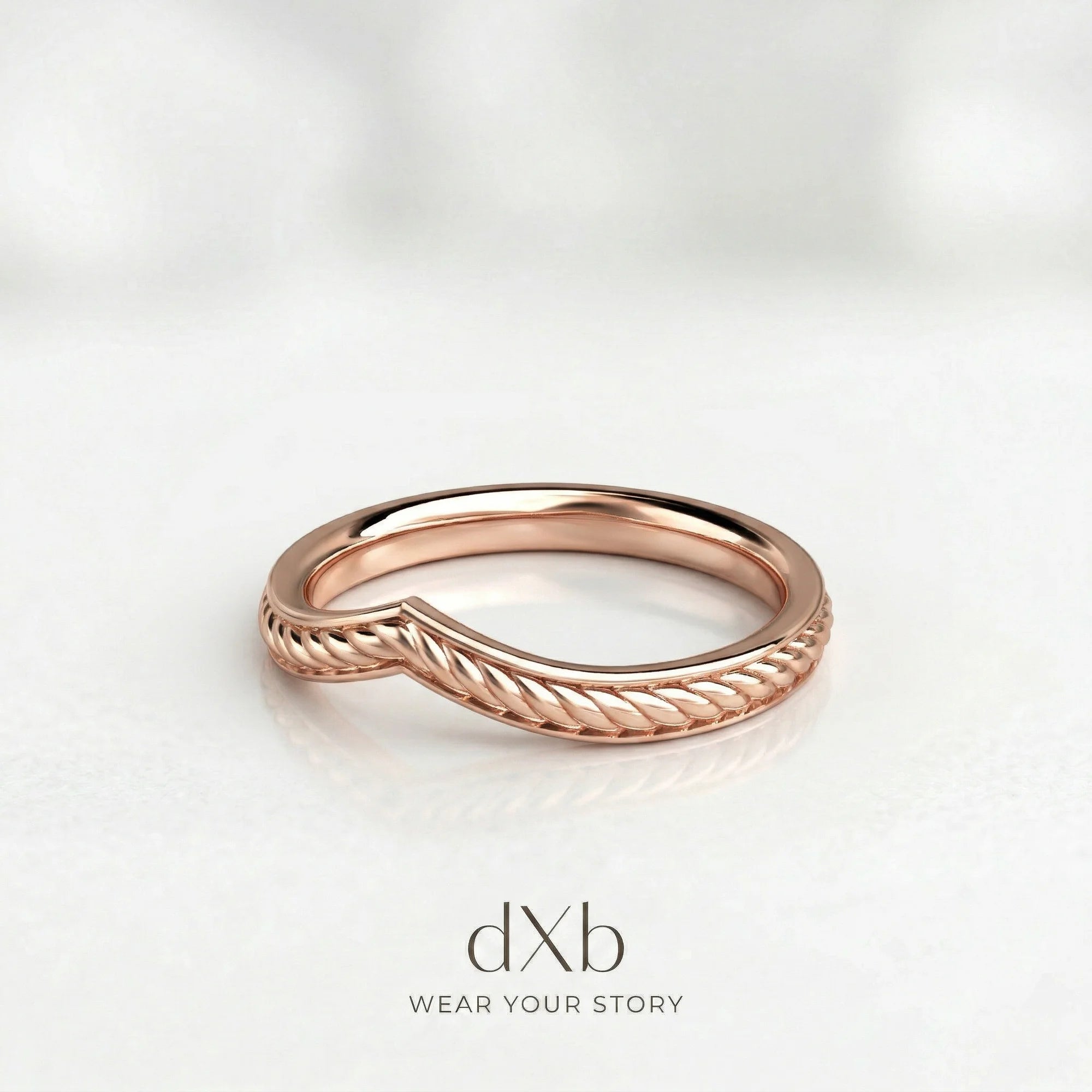 14k rose gold V-shaped braided band ring