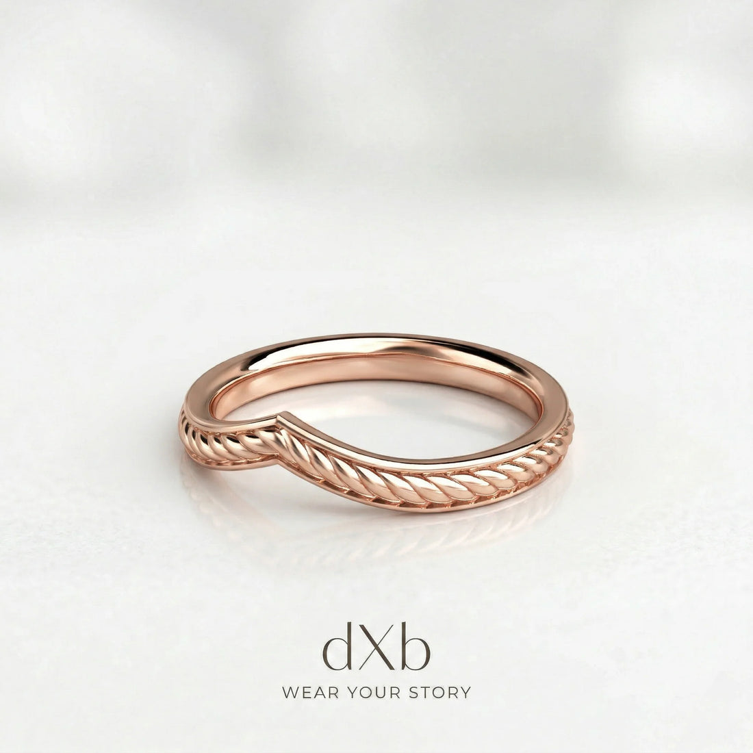 14k rose gold V-shaped braided band ring
