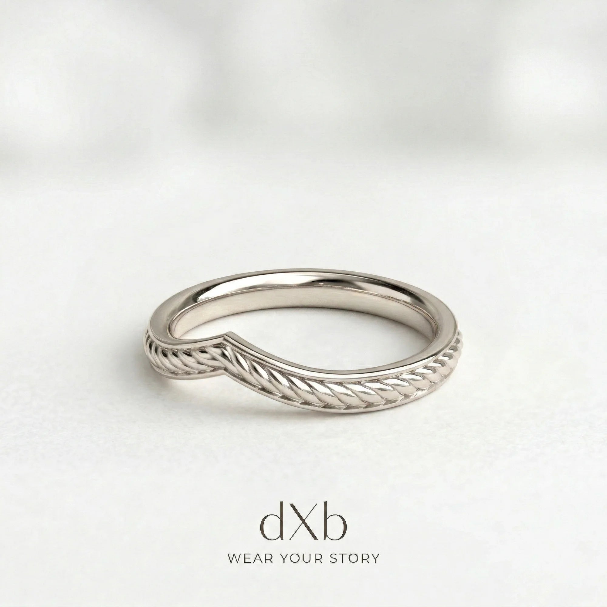 platinum V-shaped braided band ring