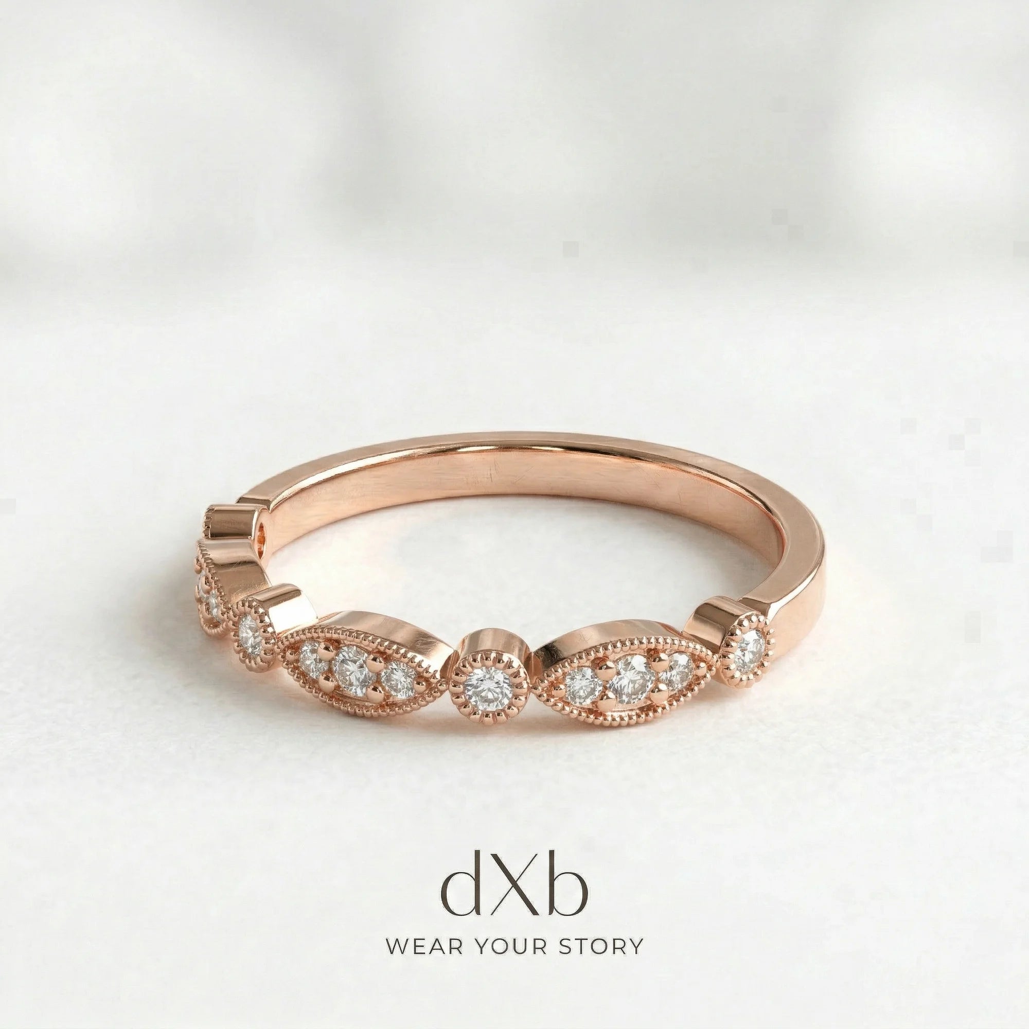 14k rose gold Diamond Round Vintage Milgrain Band ring