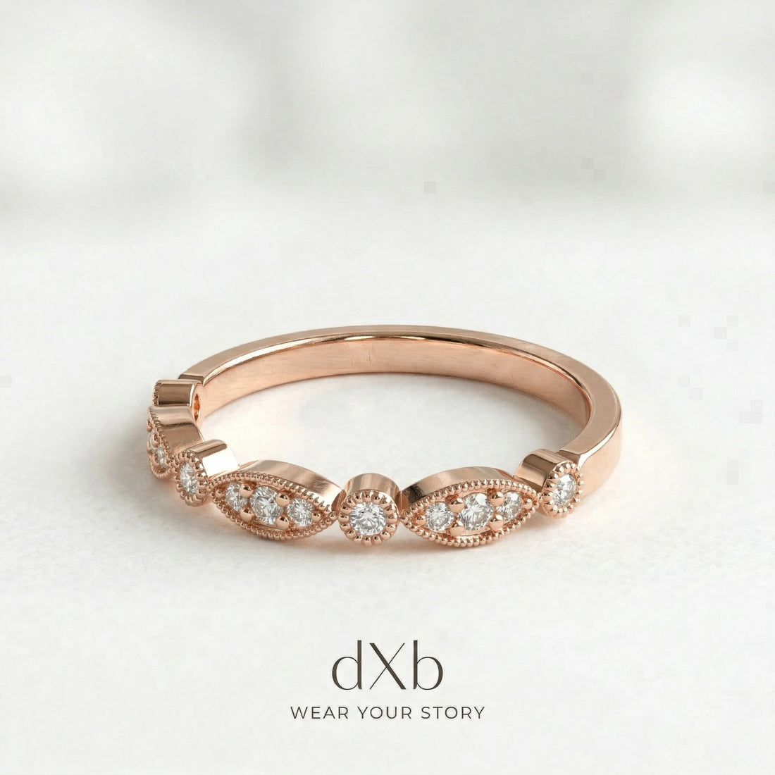 14k rose gold Diamond Round Vintage Milgrain Band ring