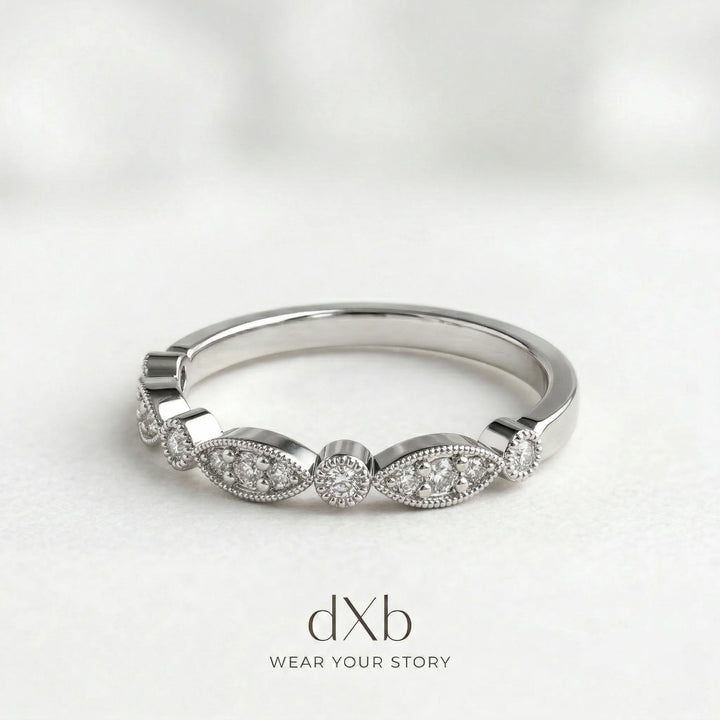 platinum Diamond Round Vintage Milgrain Band ring