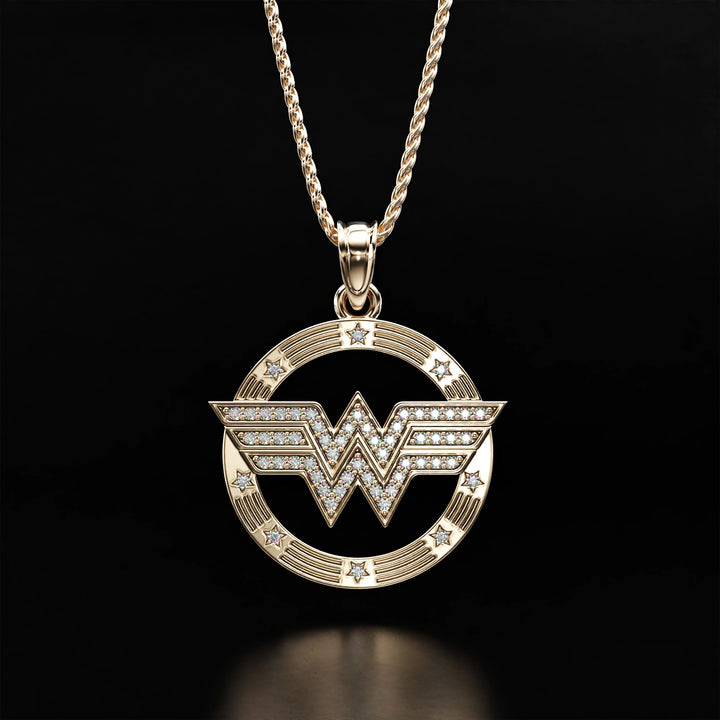 Wonder Woman Diamond Necklace - 14k Yellow Gold, 14k White Gold, 14k Rose Gold, Platinum, and Silver